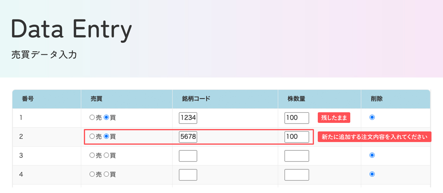 同日に異なる銘柄を追加注文する場合のイメージ